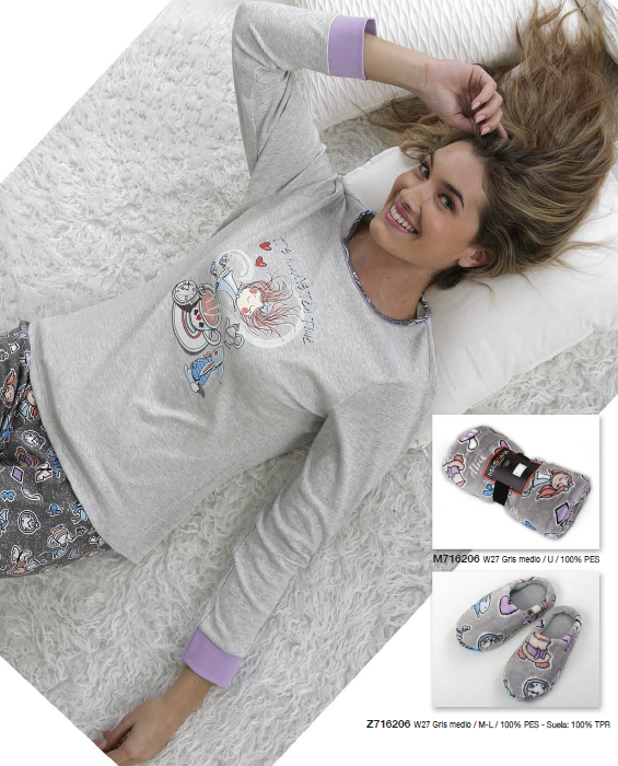 CENT DESSUS DESSOUS - Pyjama long "TEA TIME" - Massana - Réf P711206 gris chiné