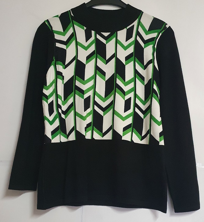 MOD'ELLE PASSION - Pull noir avec motif de couleur vert