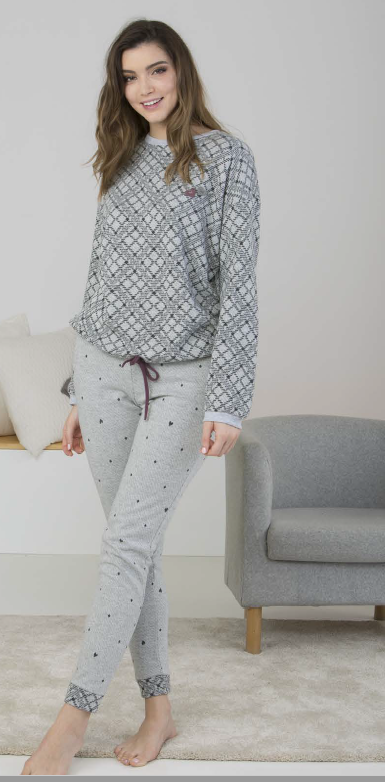 CENT DESSUS DESSOUS - Pyjama long Massana - Réf P711228 gris chiné